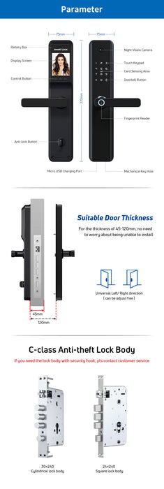 SmartUK F1 Face & Door Viewer Smart Fingerprint Door Lock